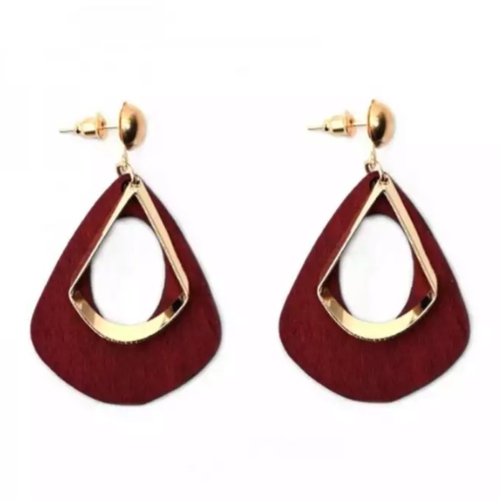 NEW!💙💎DARK♥️RED💛GOLDEN WOODEN EARRINGS!💎💙LOVE - Picture 1 of 8